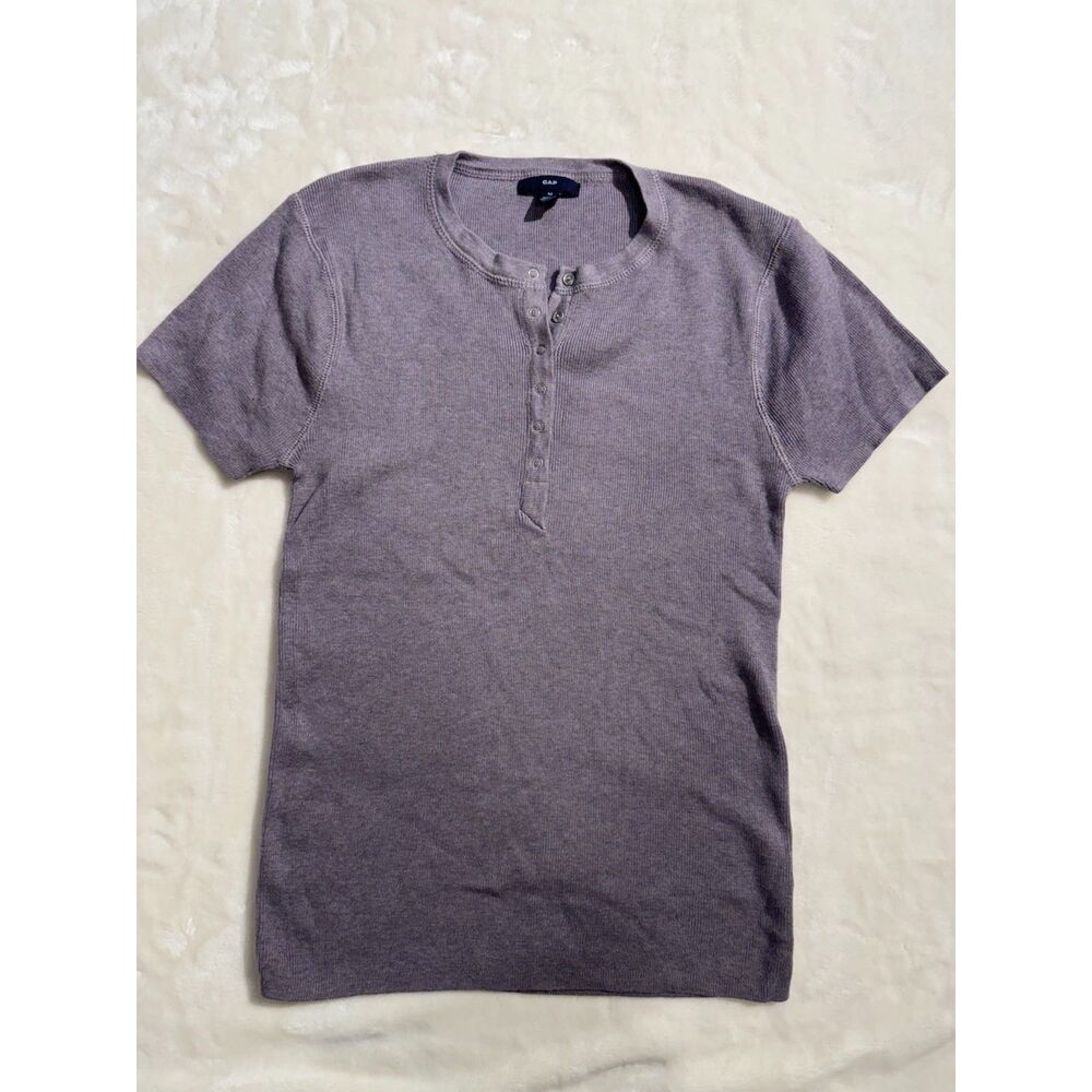 Y2K Gap Lilac Ribbed Henley Tee Top Size M Light Purple